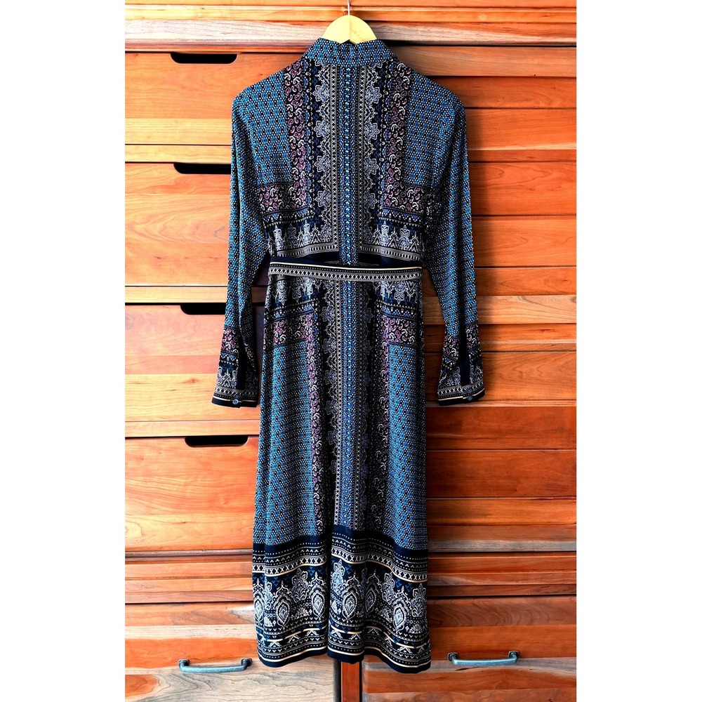 J Jill Wearever Foulard Print Shirtdress Size Small Button Front Pockets Lng Slv - Picture 4 of 6